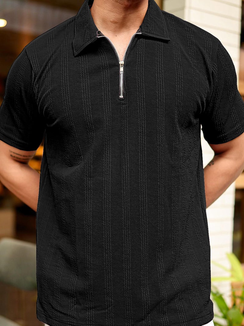 KAJARU Men's 95% Polyster 5% Cotton Regular Fit Polo T-Shirt with Short Sleeve and Zipper as Closure (POLO-8015-BLACK-XXL) - Image 2