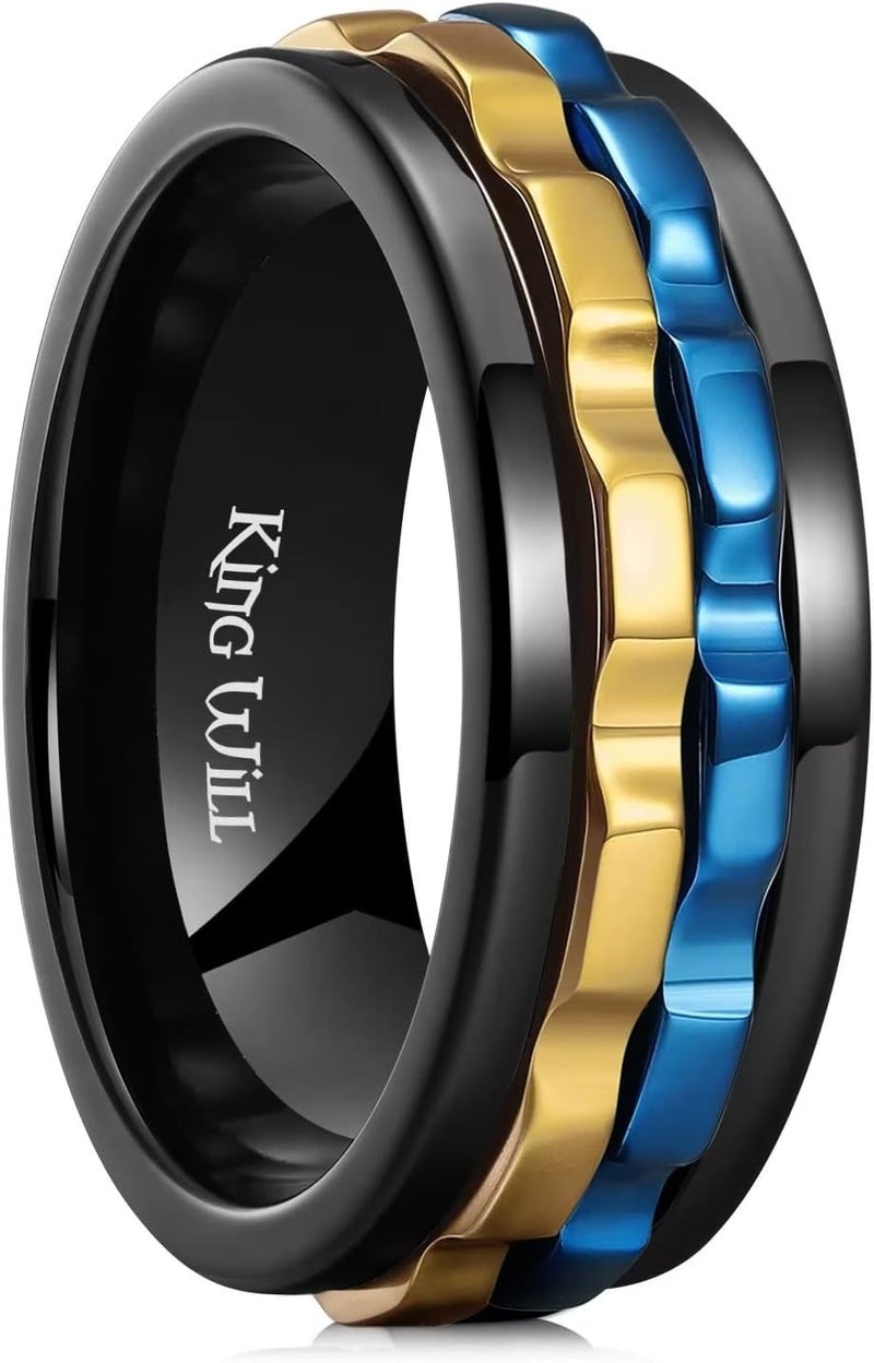 King Will Mens Boys Black Gear Spinner Rings Stainless Steel Fidgets Two Black Gear Fidget Ring Anxiety Ring For Men Women Toy Stress Free Cool Wedding Band - Image 1