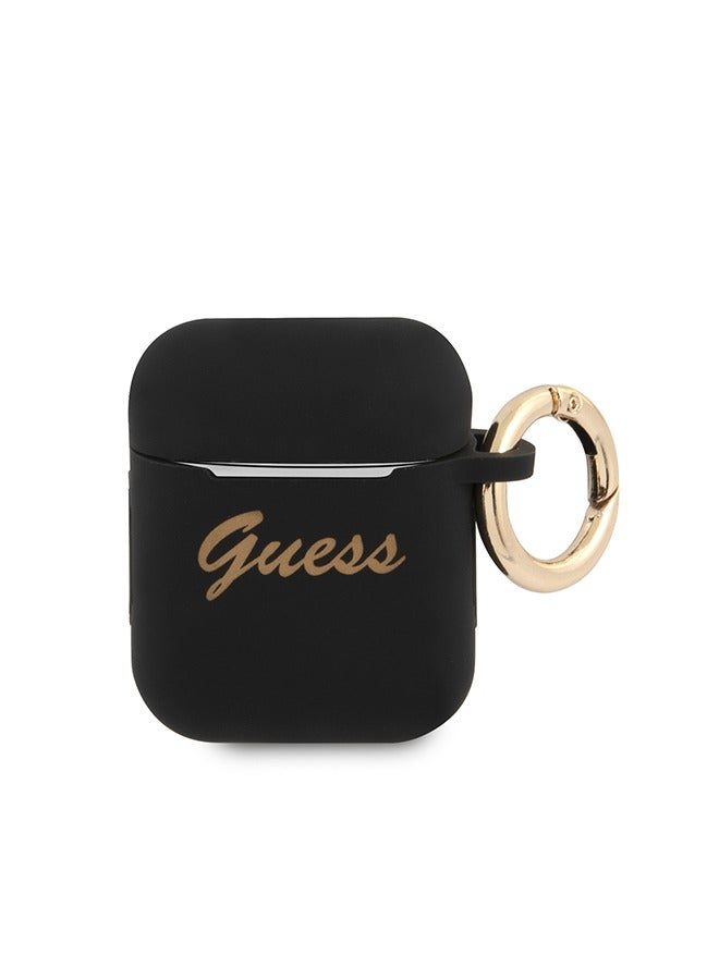 جس جراب المصنوع من السيليكون المطبوع بخط اليد مع حلقة لسماعات Airpods 1/2 - أسود - Image 1