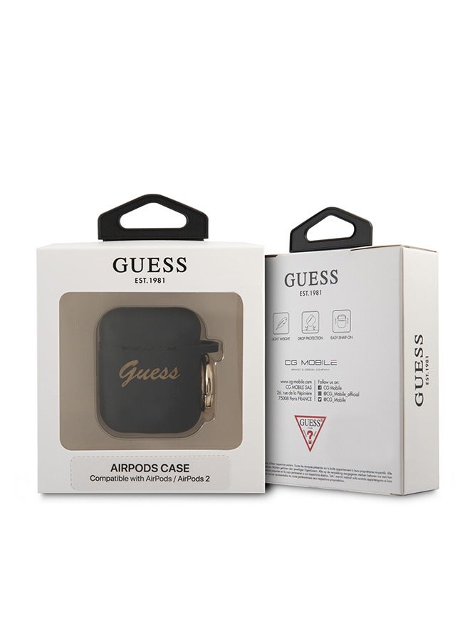 جس جراب المصنوع من السيليكون المطبوع بخط اليد مع حلقة لسماعات Airpods 1/2 - أسود - Image 2