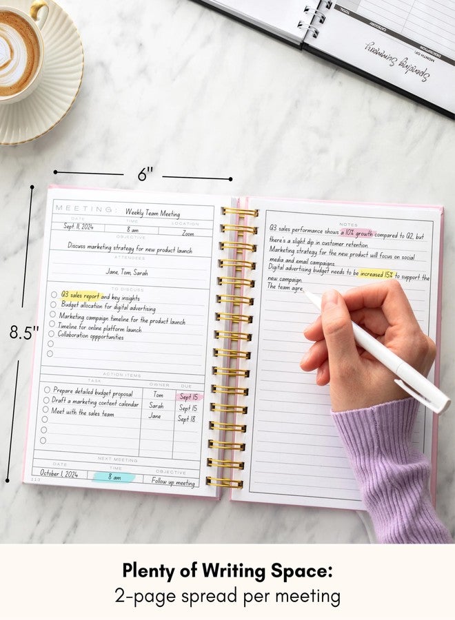 لامير دفتر لامار لتنظيم الاجتماعات في العمل - دفتر ملاحظات لأكثر من 100 اجتماع - دفتر ملاحظات للاجتماعات - حافظ على إنتاجيتك مع دفتر تخطيط الاجتماعات، 220 صفحة، مقاس A5 (8.5 × 6 بوصات) - Image 2