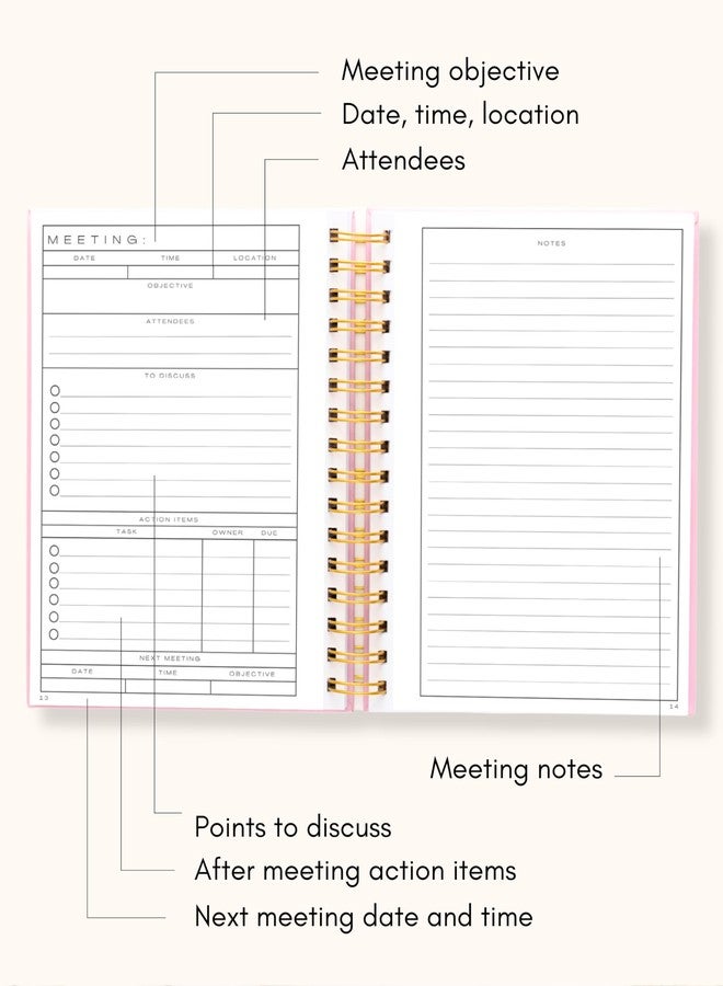 لامير دفتر لامار لتنظيم الاجتماعات في العمل - دفتر ملاحظات لأكثر من 100 اجتماع - دفتر ملاحظات للاجتماعات - حافظ على إنتاجيتك مع دفتر تخطيط الاجتماعات، 220 صفحة، مقاس A5 (8.5 × 6 بوصات) - Image 3