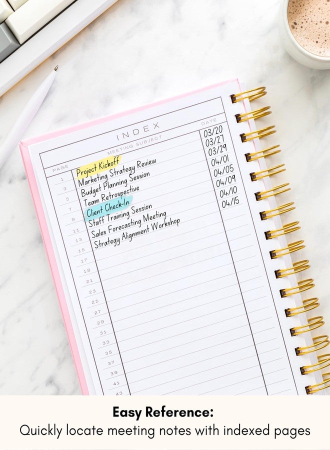 لامير دفتر لامار لتنظيم الاجتماعات في العمل - دفتر ملاحظات لأكثر من 100 اجتماع - دفتر ملاحظات للاجتماعات - حافظ على إنتاجيتك مع دفتر تخطيط الاجتماعات، 220 صفحة، مقاس A5 (8.5 × 6 بوصات) - Image 4