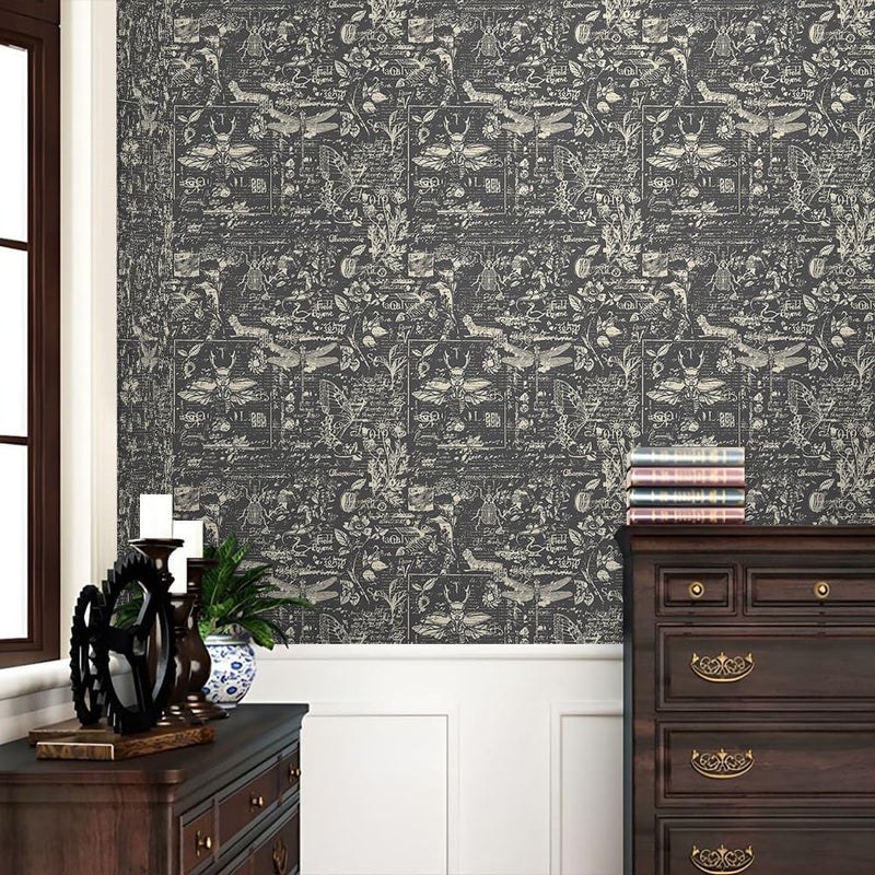 REDAMANCY Ash Black Grey Insects Animals Speimen Sketch Abstract Art Modern Peel and Stick Wallpaper Stick on Contact Paper Wall Paper Easy Peel Off for nightstand Drawer Cabinet Renter - Image 2