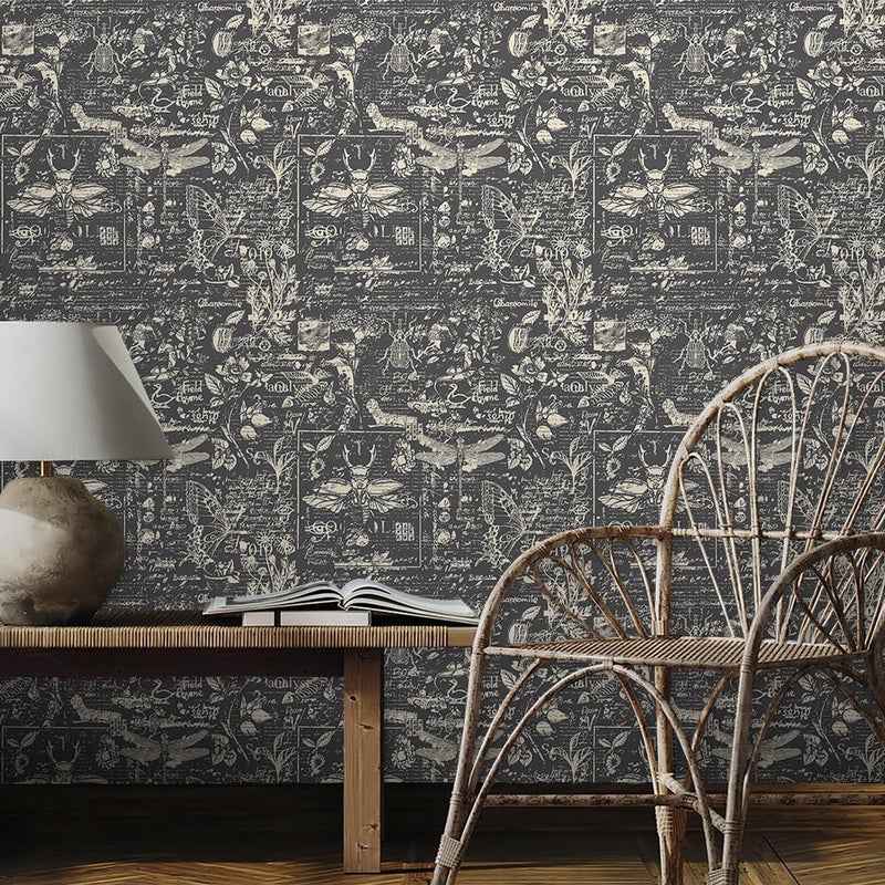 REDAMANCY Ash Black Grey Insects Animals Speimen Sketch Abstract Art Modern Peel and Stick Wallpaper Stick on Contact Paper Wall Paper Easy Peel Off for nightstand Drawer Cabinet Renter - Image 3