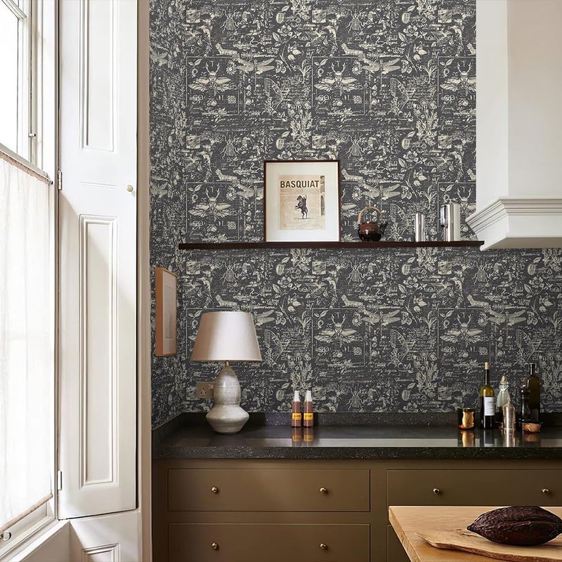 REDAMANCY Ash Black Grey Insects Animals Speimen Sketch Abstract Art Modern Peel and Stick Wallpaper Stick on Contact Paper Wall Paper Easy Peel Off for nightstand Drawer Cabinet Renter - Image 5