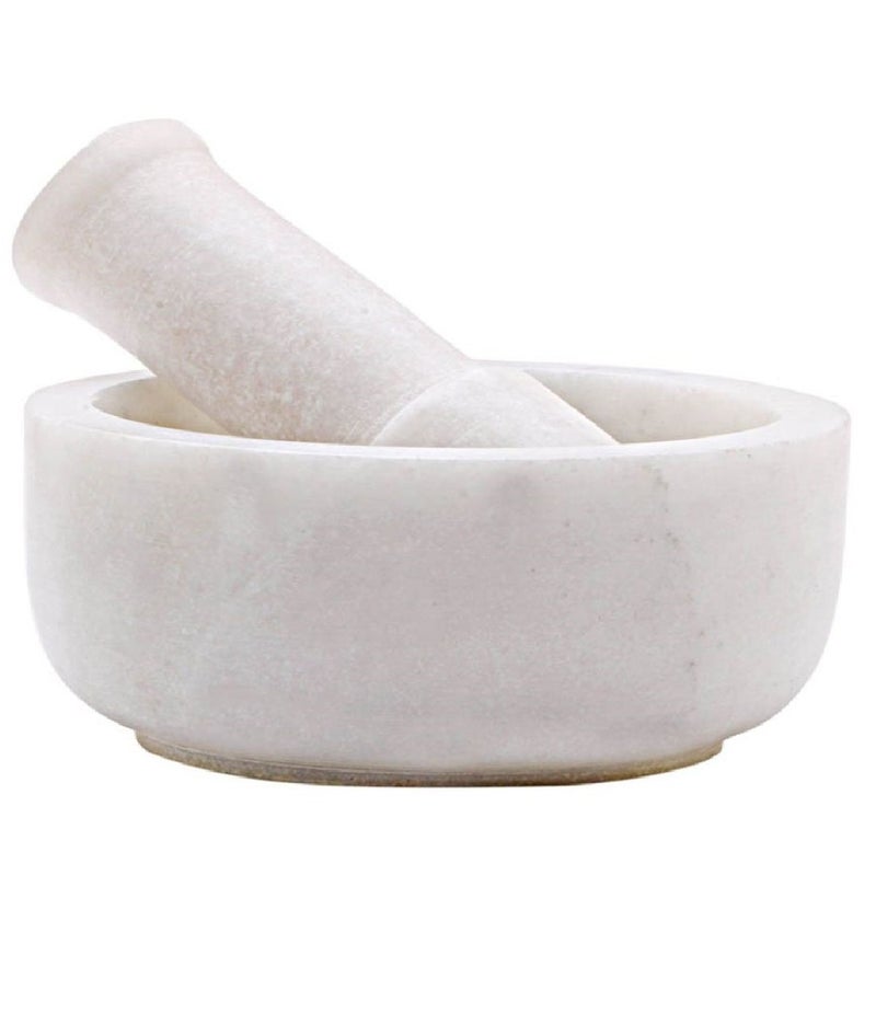 STLYZ White Marble Granite Imam Dasta, Mortar and Pestle Set, Ohkli Musal, Kharal,khalbatta or Mixer and Grinder Set for Kitchen (White, 4x3 Inchs) - Image 2