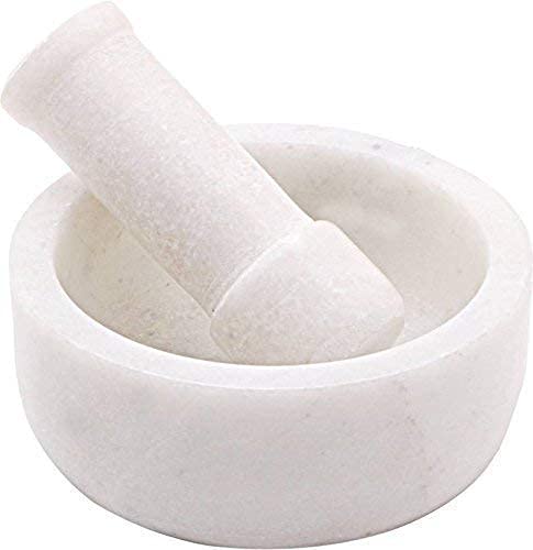 STLYZ White Marble Granite Imam Dasta, Mortar and Pestle Set, Ohkli Musal, Kharal,khalbatta or Mixer and Grinder Set for Kitchen (White, 4x3 Inchs) - Image 1