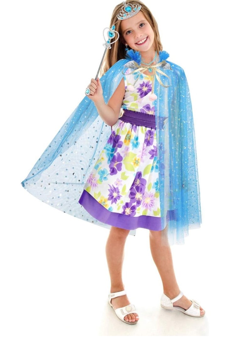 Excefore Princess Cape Set 7 Pieces Girls Princess Cloak with Tiara Crown, Wand for Little Girls Dress up - Image 2