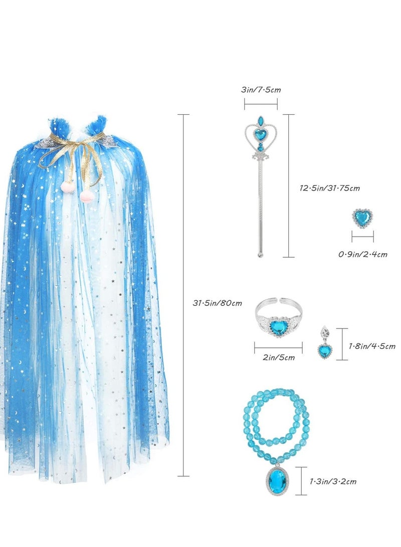 Excefore Princess Cape Set 7 Pieces Girls Princess Cloak with Tiara Crown, Wand for Little Girls Dress up - Image 5