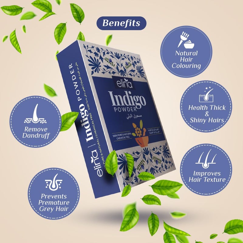 Elina Pure Indigo Powder for Hair Color Chemicals or Preservatives free Natural Hair Coloring Pure Indigo Leave Powder Protects Hair from Damage 100gm - Image 4