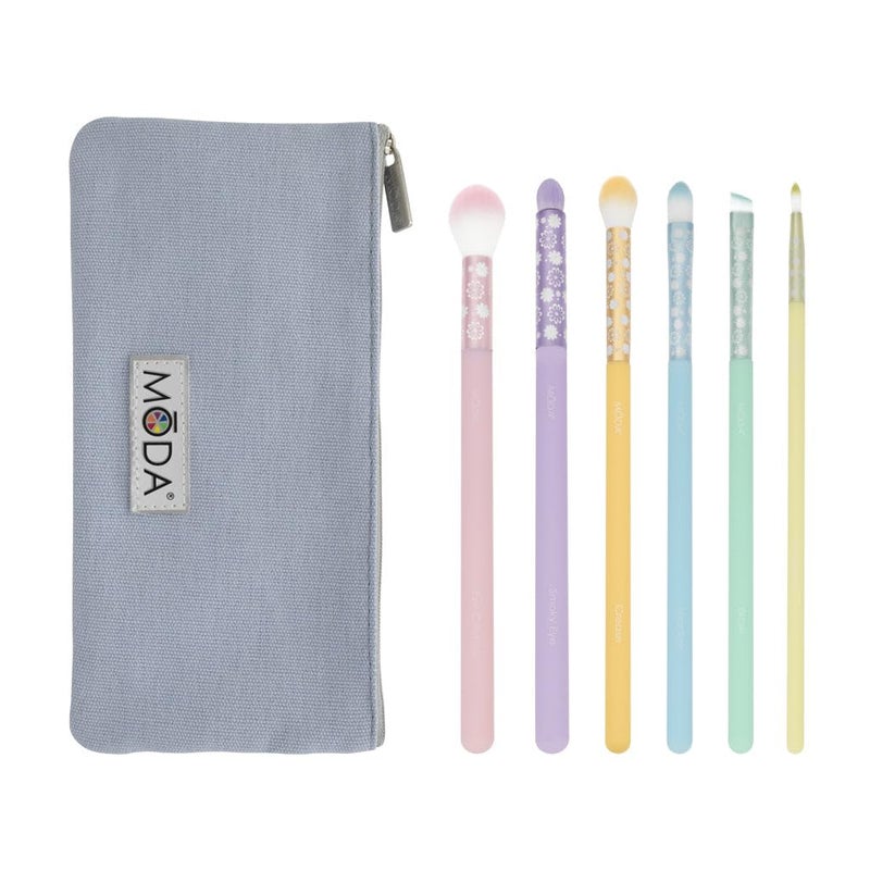 MODA MODA Royal & Langnickel Full Size Posh Pastel 7pc Delicate Eye Makeup Brush Kit with Pouch Includes, Eye Contour, Smoky Eye, Crease, Shadow, Brow, and Pointed Liner Brushes, Multi-Color Pastel 