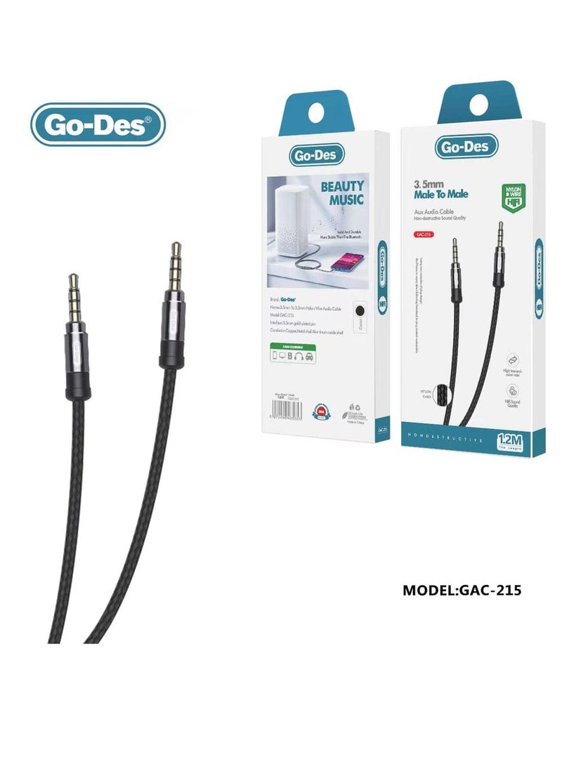 جو-ديز كابل ستيريو GAC-215 من النايلون المضفر مقاس 3.5 مم للهاتف وسماعات الرأس ومكبر الصوت عالي الدقة وكابل AUX طول 1.2 متر