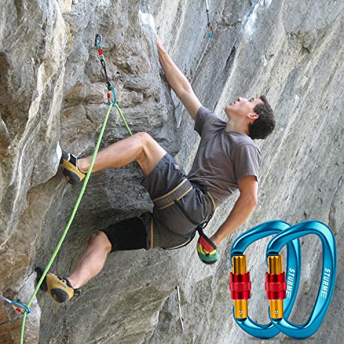 STURME UIAA Certified Climbing Carabiner Clips, 2 Pack 25KN(5623lbs) Screwgate Locking Carabiner Heavy Duty Caribeener Clips, Large Carabiner D Ring for Rock Climbing & Mountaineering - Image 5