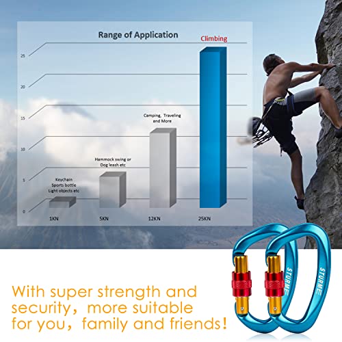 STURME UIAA Certified Climbing Carabiner Clips, 2 Pack 25KN(5623lbs) Screwgate Locking Carabiner Heavy Duty Caribeener Clips, Large Carabiner D Ring for Rock Climbing & Mountaineering - Image 4