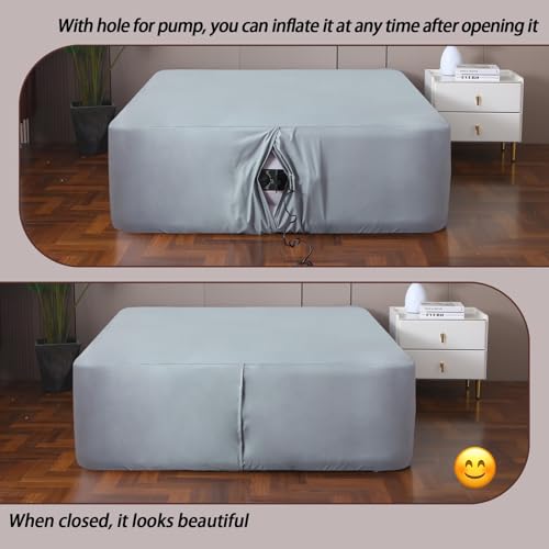 Antranfour Full Fitted Sheet for Air Mattress,with 24 Inch Extra Deep Pockets,Ultra Soft Durable Breathable Bed Sheets Cover for Inflatable Air Bed,with Pump Opening,Inflate at Any Time-Gray - Image 2