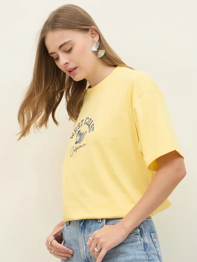 Styli Styli Oversized West Coast Embroidered Roll-Up Sleeves T-Shirt