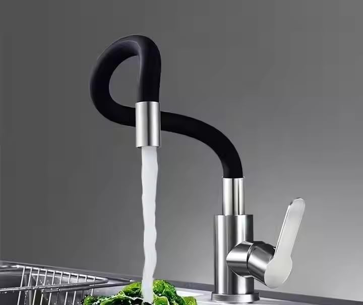 HEVASNEK Flexible Brass Swan Neck Silicone Swivel Basin Tap Faucet WashbasinKitchen Table Wall Mounted Hot Cold Shower Flow Flexible Chrome Finish Spout Kitchen Basin - Image 2