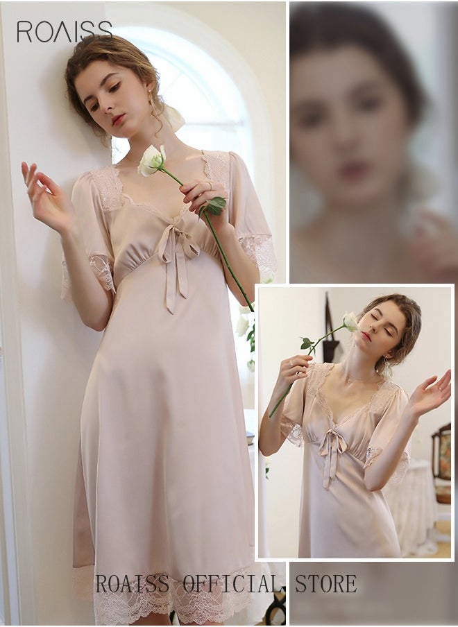 Silk Satin Nightdress Women's Short Sleeves Lace Pajamas Shirt Dress Soft Sweet Lingerie Dress Ladies Nightgown Sleepwear Mid Length Casual Loose Thin Loungewear Light Pink - pzsku/ZA1F6ECADD02E4244C745Z/45/_/1704951493/cb83d6b2-5a6d-4ba9-a3b5-39917833f01f