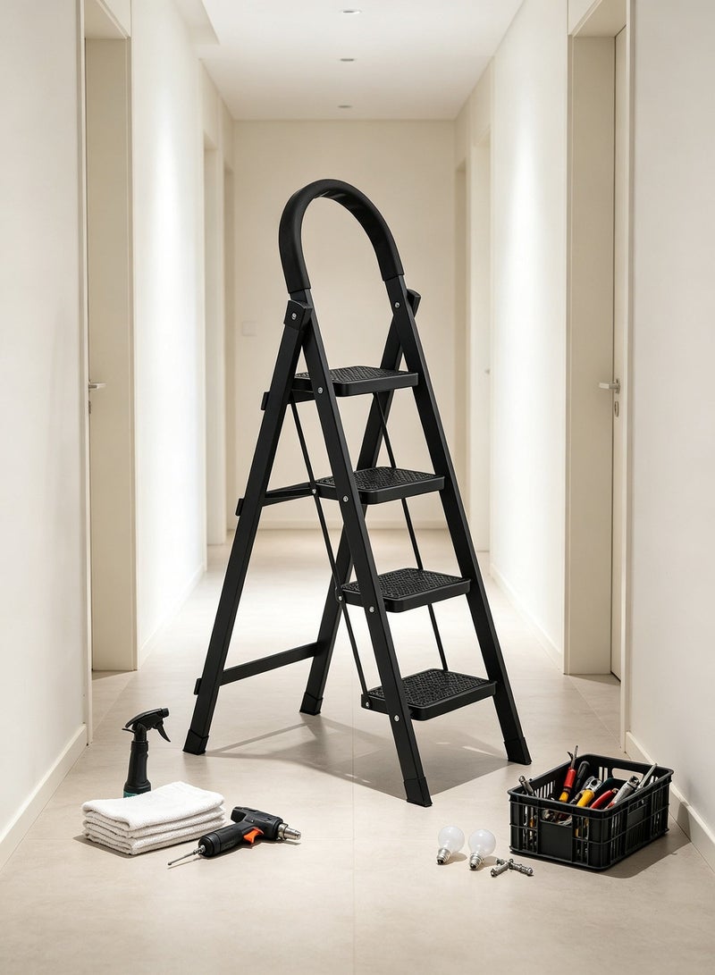 Nazara 4-Step Folding Ladder, Metal, Black - Image 4