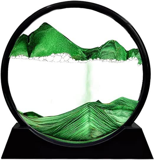 Yorten Moving Sand Art Picture on The Desk Around Glass 3D Deep Sea Sandscape in Motion Display Flowing Sand Frame Relaxing Desktop at Home Office Table Work Deco - Image 1