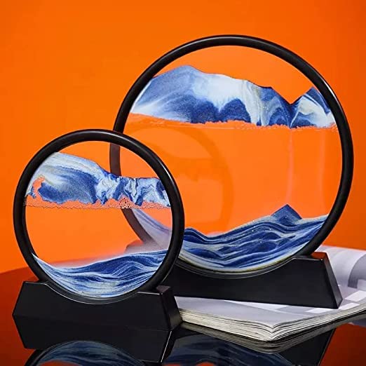 Yorten Moving Sand Art Picture on The Desk Around Glass 3D Deep Sea Sandscape in Motion Display Flowing Sand Frame Relaxing Desktop at Home Office Table Work Deco - Image 3