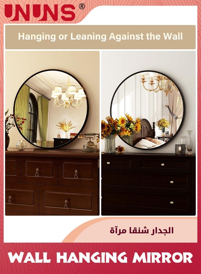UNUNS Wall Hanging Mirror,19.6 Inch Wall Mounted Round Mirror Circle Mirrors,Vanity Mirror With Brushed Aluminum Alloy Frame,Modern Decoration For Bathroom,Living Room,Vanity,Bedroom,Entryway,Black  - Image 5