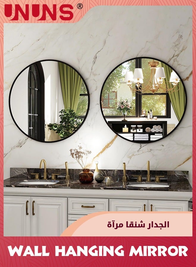 UNUNS Wall Hanging Mirror,19.6 Inch Wall Mounted Round Mirror Circle Mirrors,Vanity Mirror With Brushed Aluminum Alloy Frame,Modern Decoration For Bathroom,Living Room,Vanity,Bedroom,Entryway,Black  - Image 2