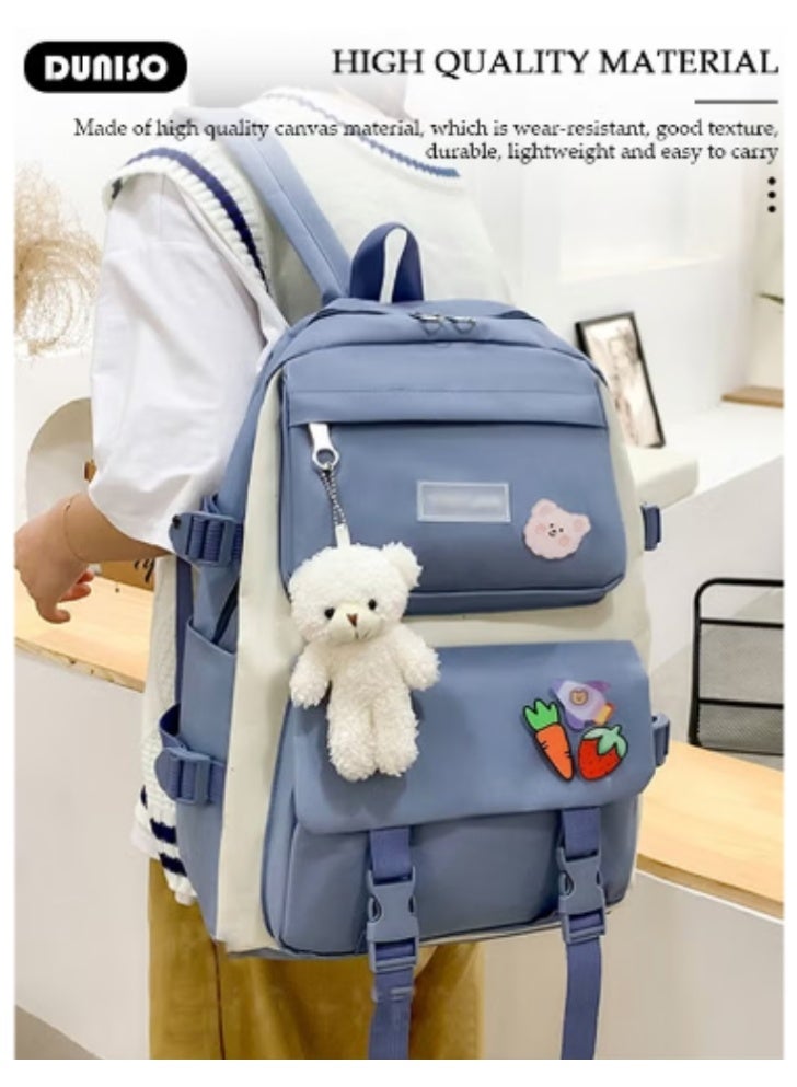 DUNISO Blue - White Color - Blocking Cute Schoolbag 4 - Piece Set | Adorable Accessories, Practical and Eye - Catching - Image 3