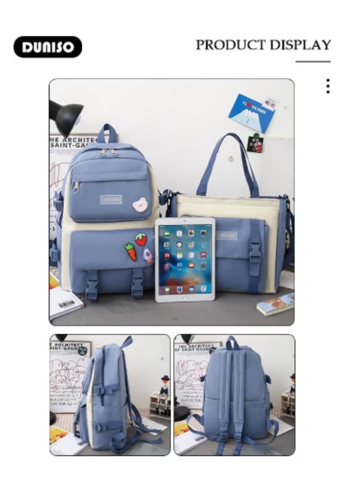 DUNISO Blue - White Color - Blocking Cute Schoolbag 4 - Piece Set | Adorable Accessories, Practical and Eye - Catching - Image 5