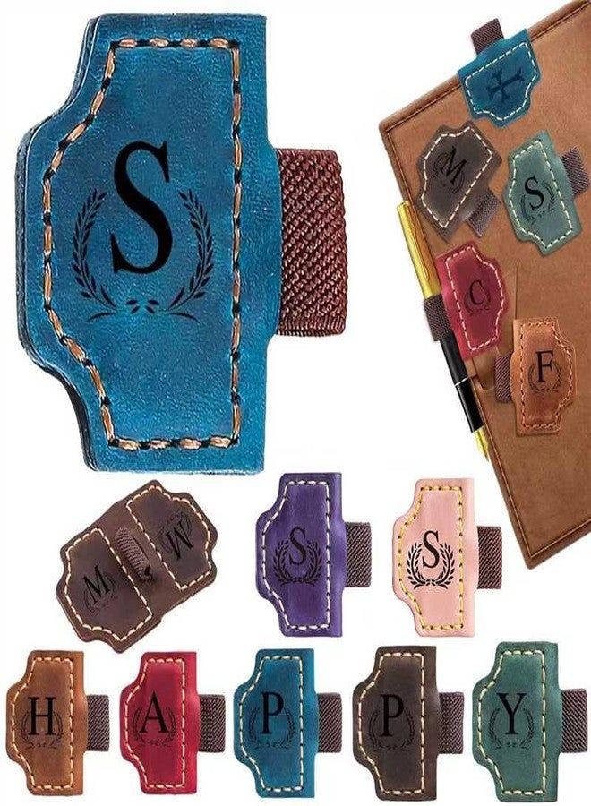Aebgsa Custom Bygone Mark Bookmark with Pen Holder, 26 Letters Name Initial Personalized Magnetic Leather Bookmark, Gifts for Book Lovers, Readers, Travelers, Leather Book Marks (Blue, S) - Image 1