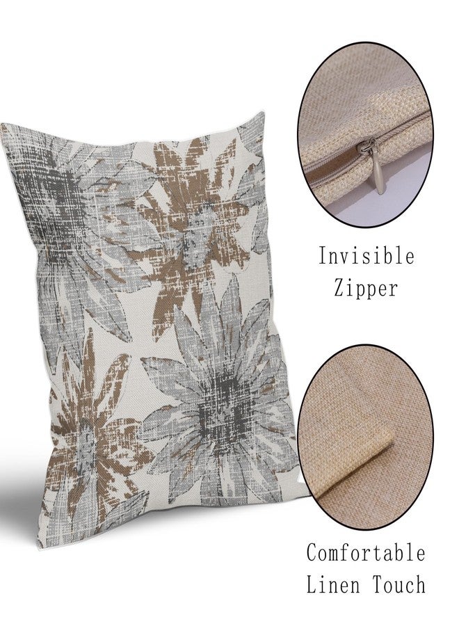 Sweetshow Brown Grey Gray Pillow Covers 20x20 Set of 2 Retro Sunflower Flowers Print Decorative Throw Pillows Outdoor Modern Art Floral Pillowcase Square Linen Cushion Case for Home Sofa Couch Bed - Image 4