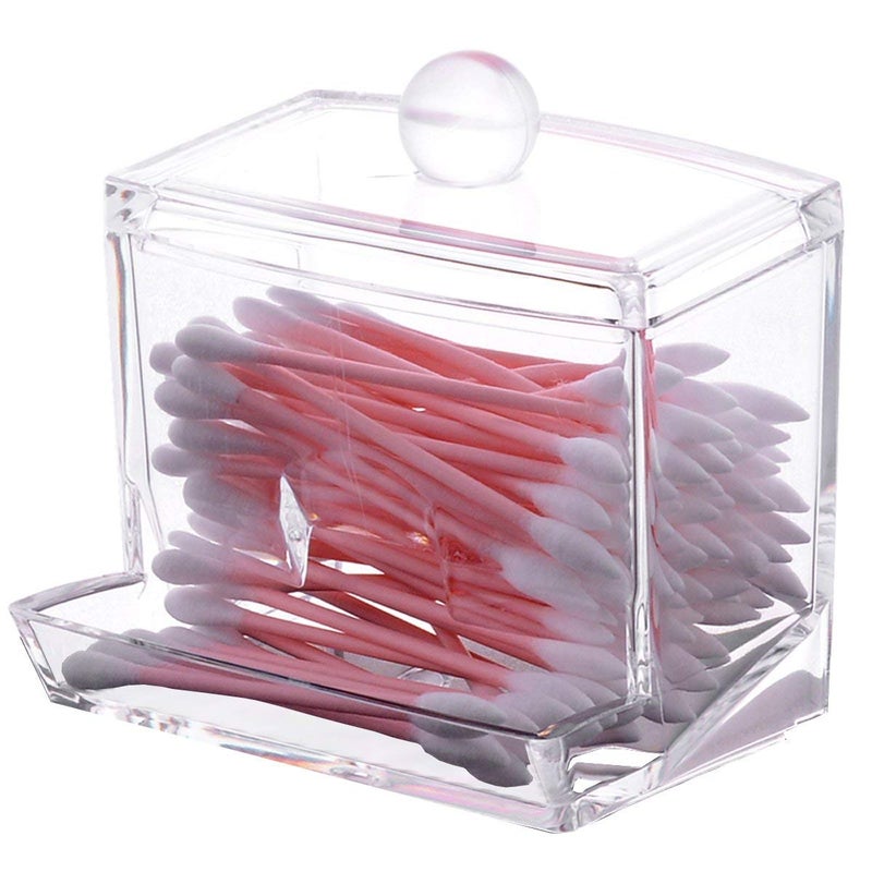 Sooyee Qtip Holder Rectangle Cotton Ball and Swab Holder Organizer with Lid DustproofWaterproofClear Acrylic 3 Compartment Cotton Pad Container for Cotton Swabs Make Up Pads Cosmetics