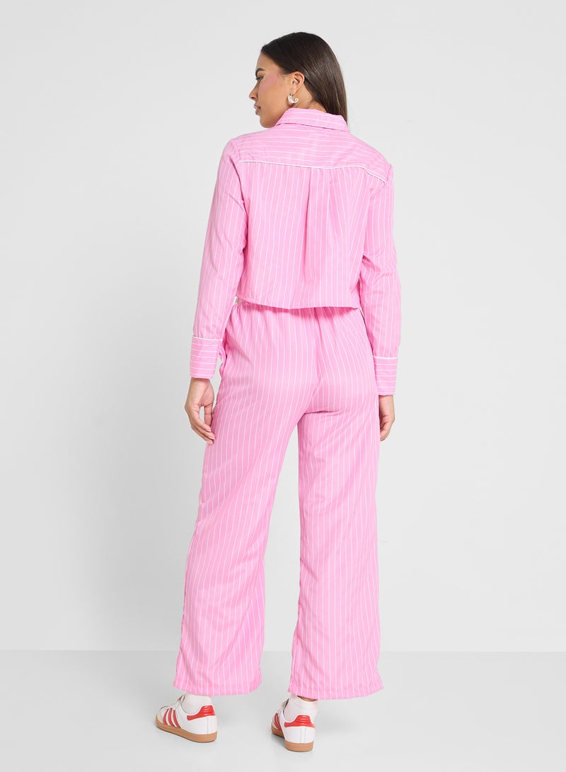 Ginger Cropped Stripe Shirt & Pant Coord Set - Image 2
