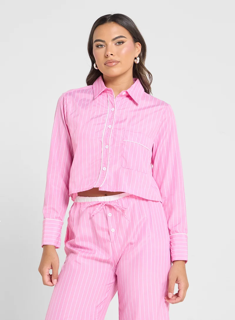 Ginger Cropped Stripe Shirt & Pant Coord Set