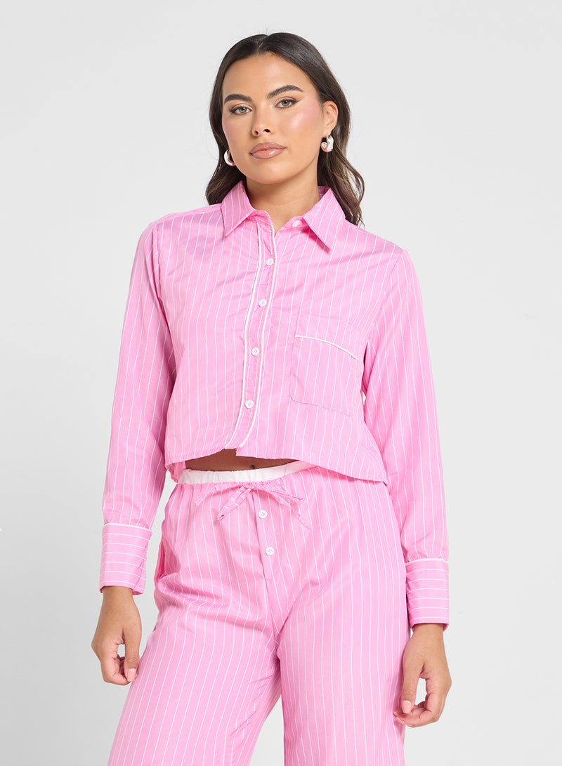 Ginger Cropped Stripe Shirt & Pant Coord Set - Image 4