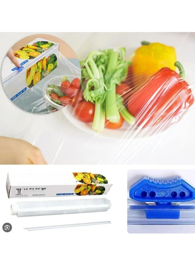 Plastic Wrap For Food Food Wrap with Slide Cutter, Cling Wrap Food Service Clear Cling Film BPA-Free -Safe Kitchen Wrap Quick Cut Plastic Film - Image 1