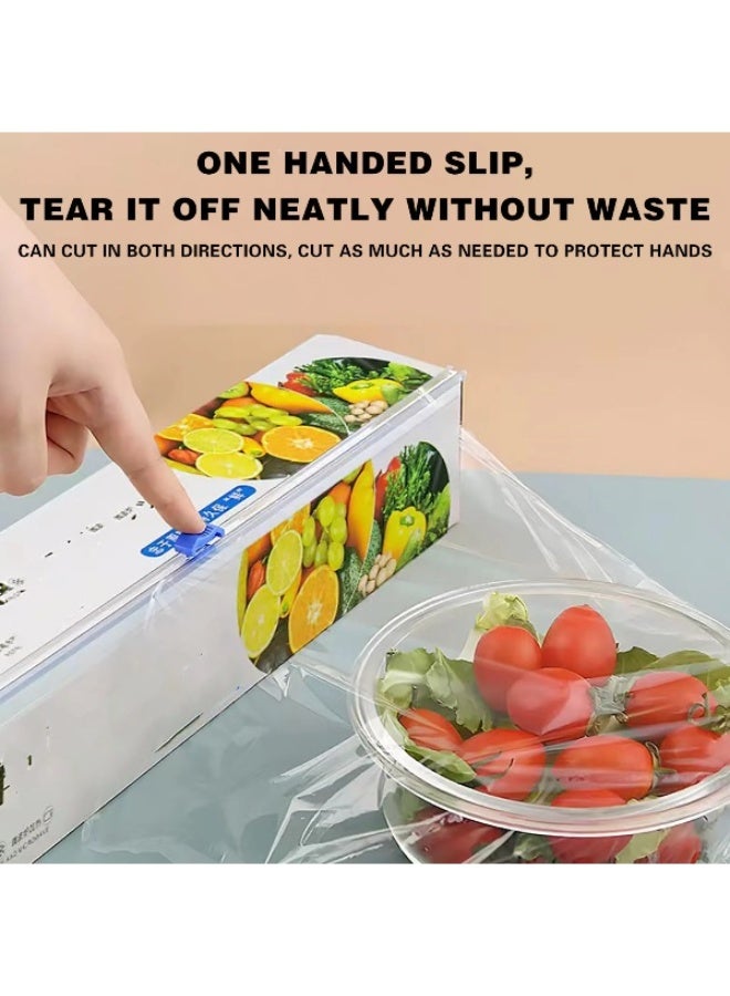 Plastic Wrap For Food Food Wrap with Slide Cutter, Cling Wrap Food Service Clear Cling Film BPA-Free -Safe Kitchen Wrap Quick Cut Plastic Film - Image 3