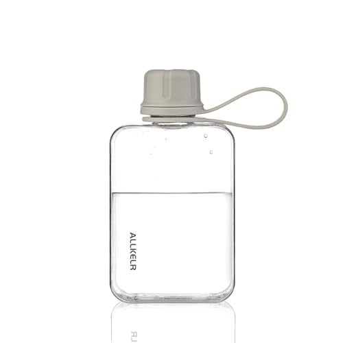 ALLKELR Portable Flat Water Bottle,BPA Free Reusable Tritan Plastic Travel Water Bottle Cup,Lightweight Leakproof Slim Water Bottles Fits Purse,Backpacking,Hiking (Gray, 8 oz) - Image 1
