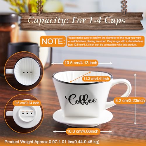 DAYYET Pour Over Coffee Maker, Ceramic Coffee Dripper, Easy Manual Slow Brewing Accessories for Home, Cafe, Coffee Bar Accessories and Kitchen Decor, Filter Size 2, White - Image 2