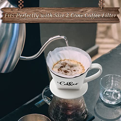 DAYYET Pour Over Coffee Maker, Ceramic Coffee Dripper, Easy Manual Slow Brewing Accessories for Home, Cafe, Coffee Bar Accessories and Kitchen Decor, Filter Size 2, White - Image 3
