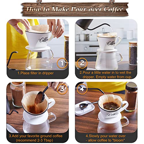 DAYYET Pour Over Coffee Maker, Ceramic Coffee Dripper, Easy Manual Slow Brewing Accessories for Home, Cafe, Coffee Bar Accessories and Kitchen Decor, Filter Size 2, White - Image 5
