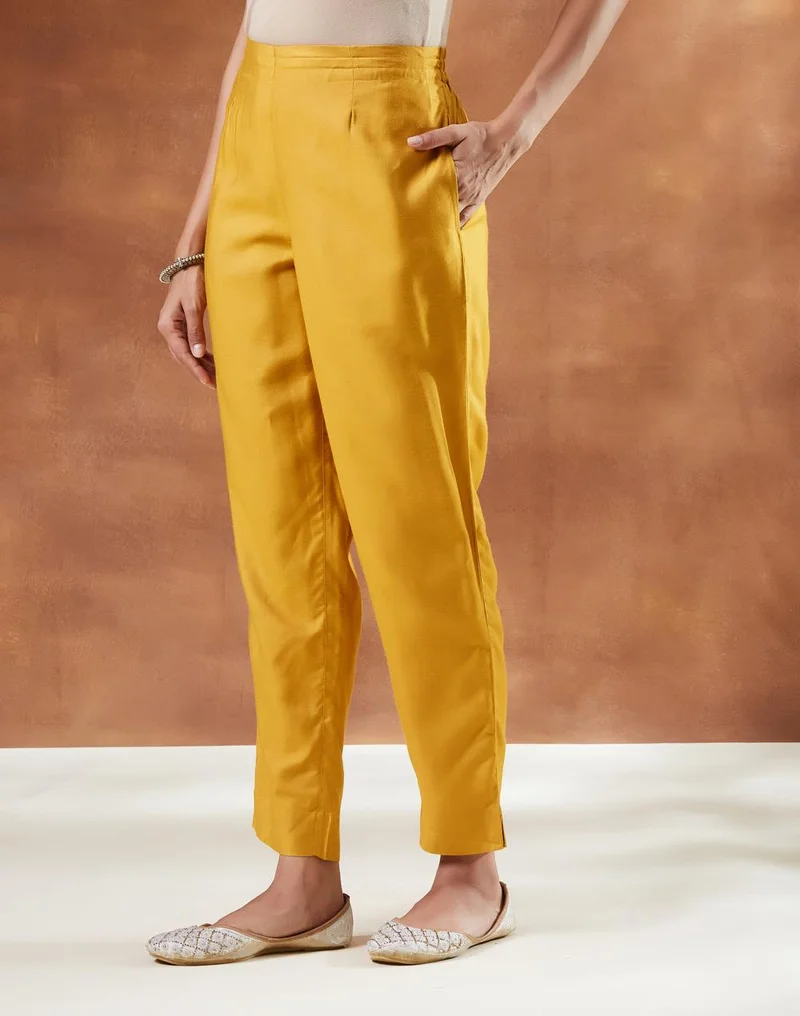 Mustard Viscose Silk Ethnic Pant