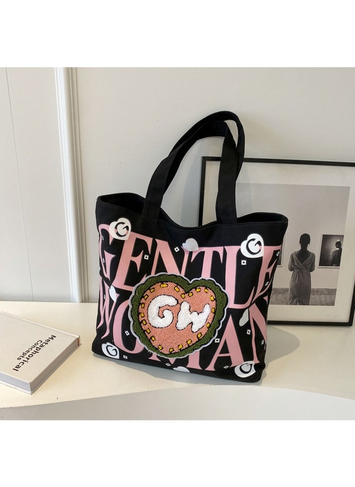 Gentle Woman large letter painted canvas bag versatile and fashionable shoulder bag - pzsku/ZA1F7D436EB0F33BDC0BAZ/45/1741767231/b390becf-b7bb-4b1f-ad4c-b90f01b144a9