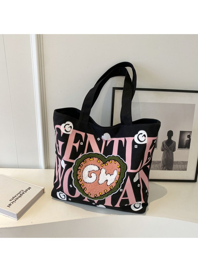 Gentle Woman large letter painted canvas bag versatile and fashionable shoulder bag - pzsku/ZA1F7D436EB0F33BDC0BAZ/45/1741767272/5e846bff-27a0-4c68-a916-b4d7e112ef78