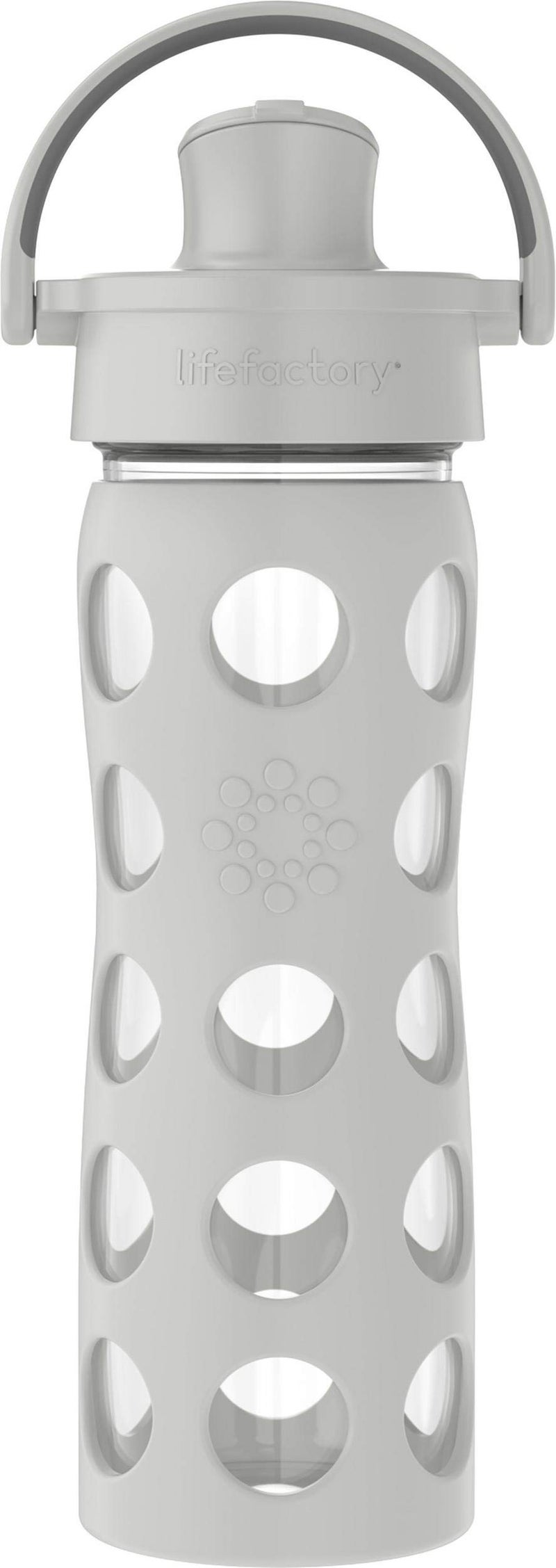 Lifefactory 16-Ounce Glass Water Bottle with Active Flip Cap and Protective Silicone Sleeve, Stone Gray - Image 1