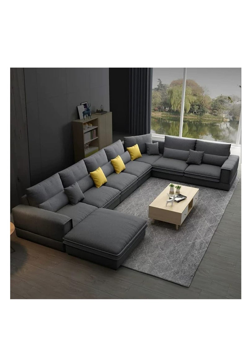 Ripple FURNITURE Living Room Sofa -Sofa Set - Fashion Fabric Sofa - Combination Set - Cafe Hotel Furniture - Simple Leisure Sofa 7 Seaters U Shape Grey 390X90X90  - Image 1
