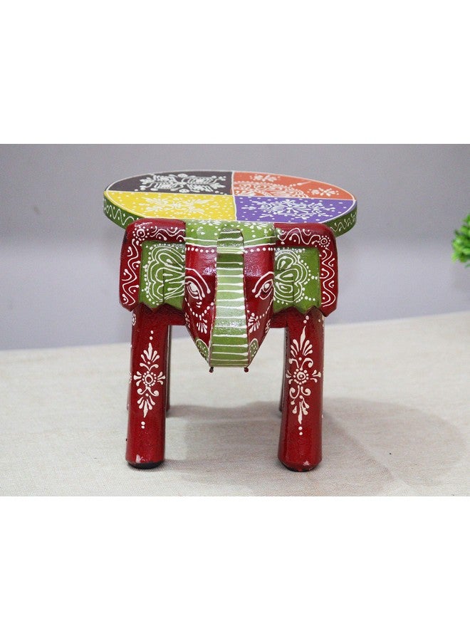 JH Gallery Handcrafted and Hand-Painted Colorful Wooden Elephant Stool/Side Table for Home/Office/Living or Bedroom Decor (Maroon) - Image 2