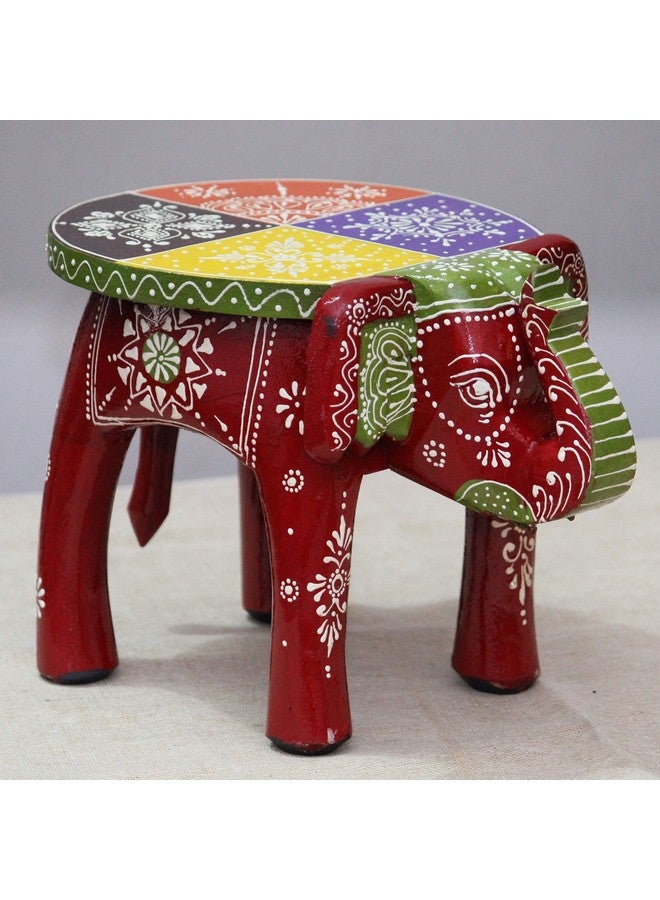 JH Gallery Handcrafted and Hand-Painted Colorful Wooden Elephant Stool/Side Table for Home/Office/Living or Bedroom Decor (Maroon) - Image 1
