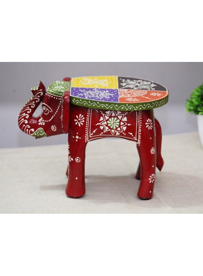 JH Gallery Handcrafted and Hand-Painted Colorful Wooden Elephant Stool/Side Table for Home/Office/Living or Bedroom Decor (Maroon) - Image 5